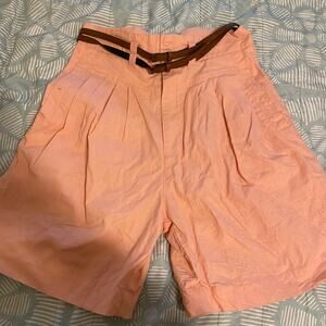 Vintage Venezia Pink High Rise Long Shorts Ramie Cotton Belt New W/ Defect Sz 18